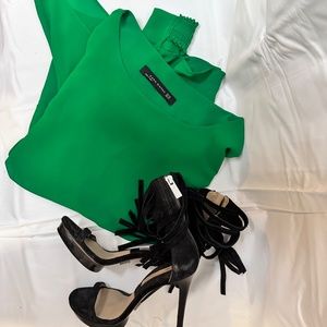 Zara Woman Green Blouse with Chiffon Overlay